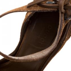 مملوكة مسبقًا Gucci Brown Suede Ankle Cuff Pointed Toe D'orsay Pumps Size 36.5