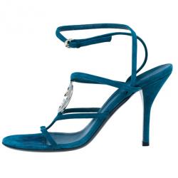 مملوكة مسبقًا Gucci Turquoise Suede GG Cage Ankle Strap Sandals Size 39.5
