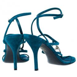 مملوكة مسبقًا Gucci Turquoise Suede GG Cage Ankle Strap Sandals Size 39.5