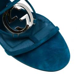 مملوكة مسبقًا Gucci Turquoise Suede GG Cage Ankle Strap Sandals Size 39.5
