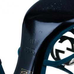 مملوكة مسبقًا Gucci Turquoise Suede GG Cage Ankle Strap Sandals Size 39.5