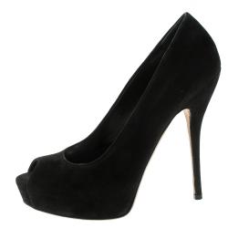مملوكة مسبقًا Gucci Black Suede Sofia Peep Toe Platform Pumps Size 38
