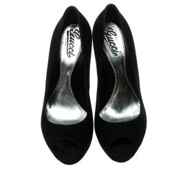 مملوكة مسبقًا Gucci Black Suede Sofia Peep Toe Platform Pumps Size 38