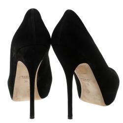 مملوكة مسبقًا Gucci Black Suede Sofia Peep Toe Platform Pumps Size 38