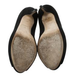 مملوكة مسبقًا Gucci Black Suede Sofia Peep Toe Platform Pumps Size 38