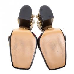 مملوكة مسبقًا حذاء غوتشي مرصع لؤلؤ تفاصيل ويب GG جلد ثعبان أسود مقاس 37.5