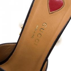 مملوكة مسبقًا حذاء غوتشي مرصع لؤلؤ تفاصيل ويب GG جلد ثعبان أسود مقاس 37.5