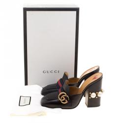 مملوكة مسبقًا حذاء غوتشي مرصع لؤلؤ تفاصيل ويب GG جلد ثعبان أسود مقاس 37.5