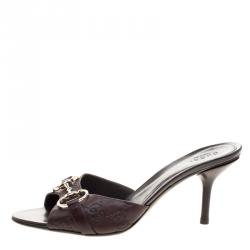 مملوكة مسبقًا حذاء سلايدز غوتشي هورسبيت جلد غوتشيسيما بني مقاس 37