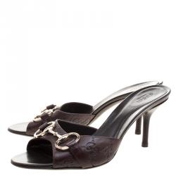 مملوكة مسبقًا حذاء سلايدز غوتشي هورسبيت جلد غوتشيسيما بني مقاس 37