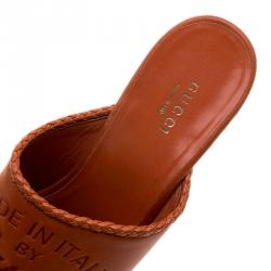 Pre Owned Gucci Brown Leather Craft Platform Peep Toe Mules Size 36.5