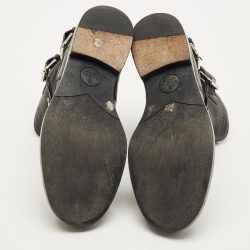 مملوكة مسبقًا حذاء بوت قتالي غووتشي حزام مزدوج من الجلد الأسود بمقاس 38