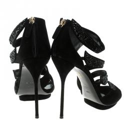 Pre Owned Gucci Black Crystal Embellished Suede Rachel Strappy Sandals Size 40.5