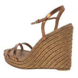 Pre Owned Gucci Bronze Lia Espadrilles Wedge Sandals Size 38