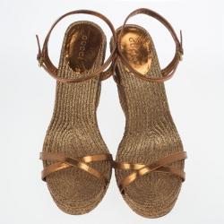 Pre Owned Gucci Bronze Lia Espadrilles Wedge Sandals Size 38