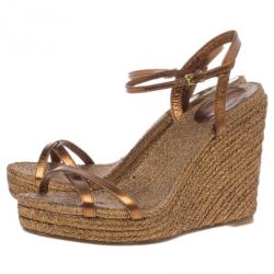 Pre Owned Gucci Bronze Lia Espadrilles Wedge Sandals Size 38