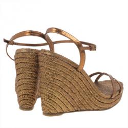 Pre Owned Gucci Bronze Lia Espadrilles Wedge Sandals Size 38