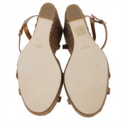 Pre Owned Gucci Bronze Lia Espadrilles Wedge Sandals Size 38