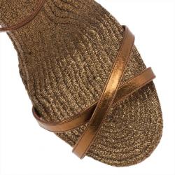 Pre Owned Gucci Bronze Lia Espadrilles Wedge Sandals Size 38