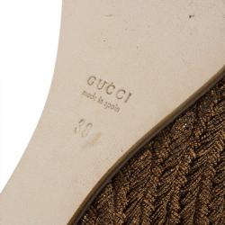 Pre Owned Gucci Bronze Lia Espadrilles Wedge Sandals Size 38