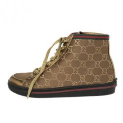 Pre Owned Gucci Brown Guccissima Canvas High Top Sneakers Size 37