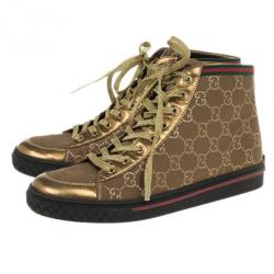 Pre Owned Gucci Brown Guccissima Canvas High Top Sneakers Size 37