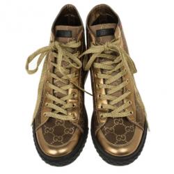 Pre Owned Gucci Brown Guccissima Canvas High Top Sneakers Size 37