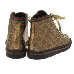 Pre Owned Gucci Brown Guccissima Canvas High Top Sneakers Size 37