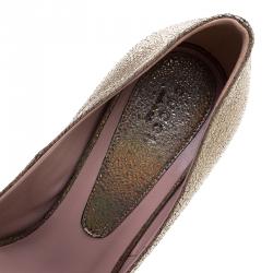 Pre Owned Gucci Metallic Nizza Laser Leather Peep Toe Platform Pumps Size 38