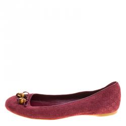 مملوكة مسبقًا Gucci Bordeaux Microguccissima Embossed Suede Bamboo Tassel Ballet Flats Size 38.5