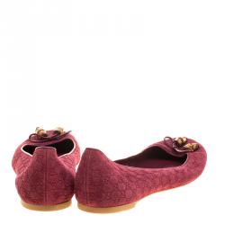 مملوكة مسبقًا Gucci Bordeaux Microguccissima Embossed Suede Bamboo Tassel Ballet Flats Size 38.5