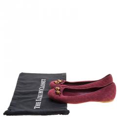 مملوكة مسبقًا Gucci Bordeaux Microguccissima Embossed Suede Bamboo Tassel Ballet Flats Size 38.5