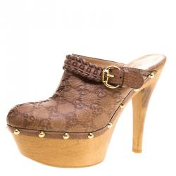 مملوكة مسبقًا Gucci Brown Guccissima Leather Janis Platform Clogs Size 38