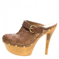مملوكة مسبقًا Gucci Brown Guccissima Leather Janis Platform Clogs Size 38