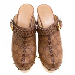 مملوكة مسبقًا Gucci Brown Guccissima Leather Janis Platform Clogs Size 38