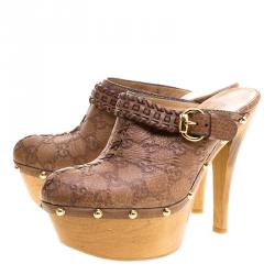 مملوكة مسبقًا Gucci Brown Guccissima Leather Janis Platform Clogs Size 38