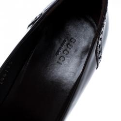 Pre Owned Gucci Bordeaux Patent Leather Horsebit Fringe Loafer Pumps Size 39