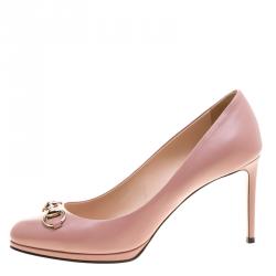 Pre Owned Gucci Blush Pink Leather Horsebit Platfrom Pumps Size 40
