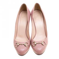Pre Owned Gucci Blush Pink Leather Horsebit Platfrom Pumps Size 40
