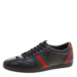 Gucci Black Guccissima Leather Web Detail Low Top Sneakers Size 36.5