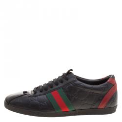 Gucci Black Guccissima Leather Web Detail Low Top Sneakers Size 36.5