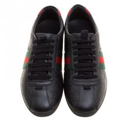 Gucci Black Guccissima Leather Web Detail Low Top Sneakers Size 36.5