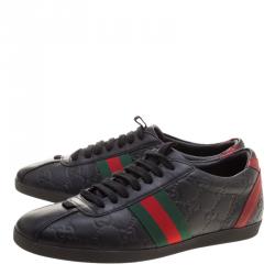 Gucci Black Guccissima Leather Web Detail Low Top Sneakers Size 36.5