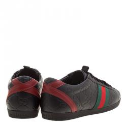 Gucci Black Guccissima Leather Web Detail Low Top Sneakers Size 36.5