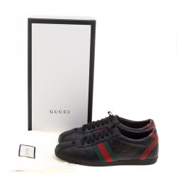 Gucci Black Guccissima Leather Web Detail Low Top Sneakers Size 36.5