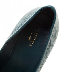 Pre Owned Gucci Green Leather Buckle Detail Round Toe Pumps Size 37