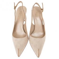 Pre Owned Gucci Beige Guccissima Canvas Pointed Toe Slingback Sandals Size 38
