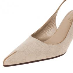 Pre Owned Gucci Beige Guccissima Canvas Pointed Toe Slingback Sandals Size 38
