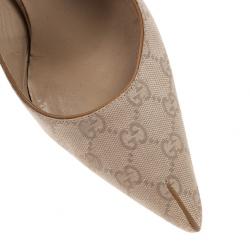 Pre Owned Gucci Beige Guccissima Canvas Pointed Toe Slingback Sandals Size 38