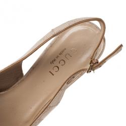 Pre Owned Gucci Beige Guccissima Canvas Pointed Toe Slingback Sandals Size 38